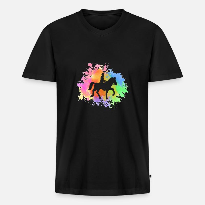 Reiten Pferde - Männer Premium Bio T-Shirt mit V-Ausschnitt - Schwarz