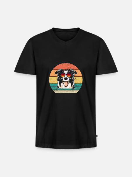 Border Collie - T-shirt encolure en V Premium bio Homme - noir