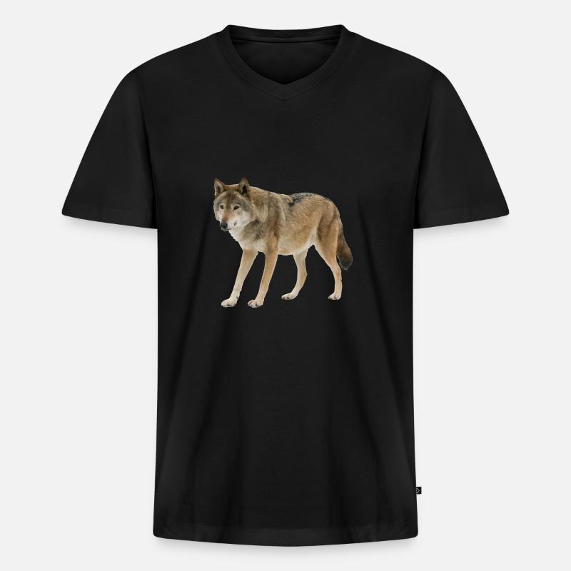 Wolf - Männer Premium Bio T-Shirt mit V-Ausschnitt - Schwarz