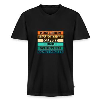 Hund Kaffee Whippet - Männer Premium Bio T-Shirt mit V-Ausschnitt - Schwarz - Vorne - Nico (187cm)