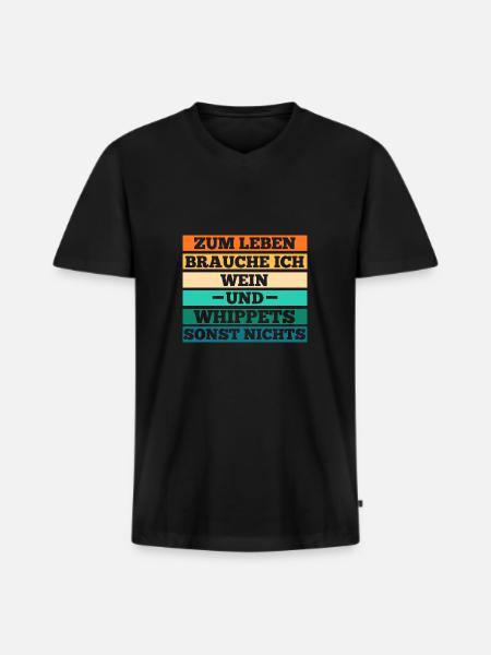 Hund Wein Whippet - Männer Premium Bio T-Shirt mit V-Ausschnitt - Schwarz