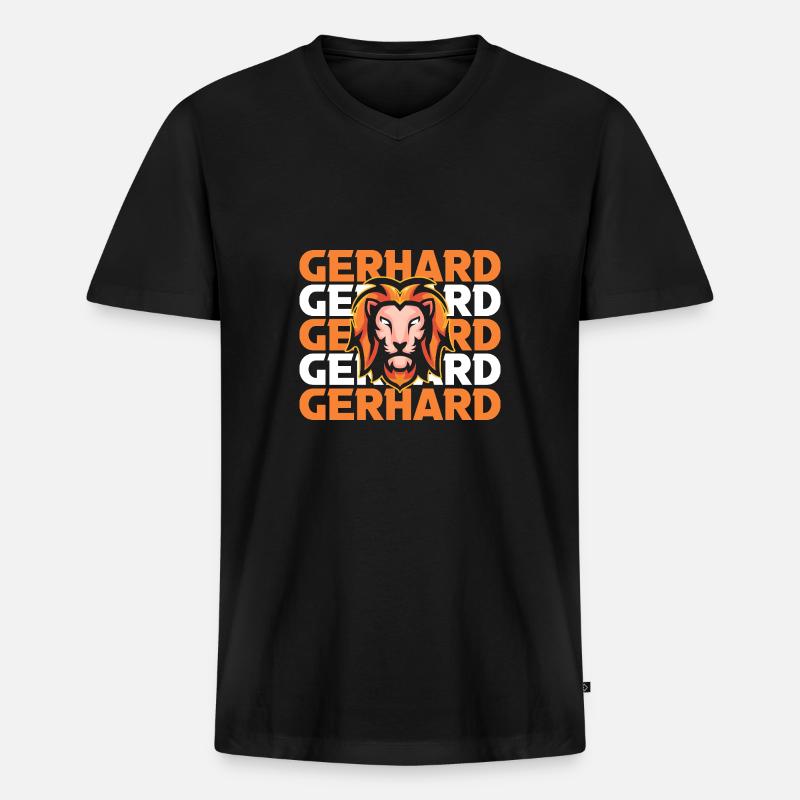 Löwe Gerhard - Männer Premium Bio T-Shirt mit V-Ausschnitt - Schwarz