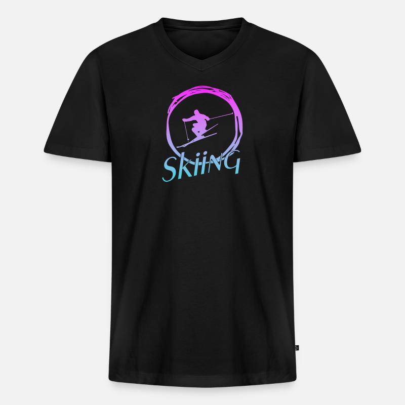 SKIING - Männer Premium Bio T-Shirt mit V-Ausschnitt - Schwarz