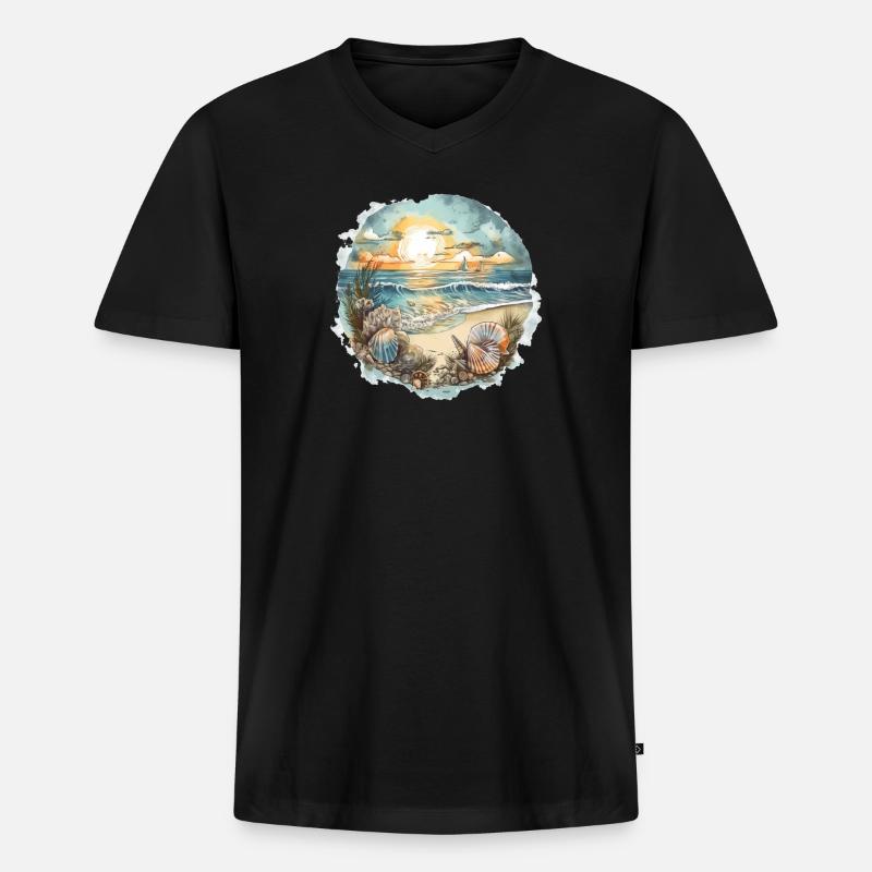 Strandtraum - Männer Premium Bio T-Shirt mit V-Ausschnitt - Schwarz
