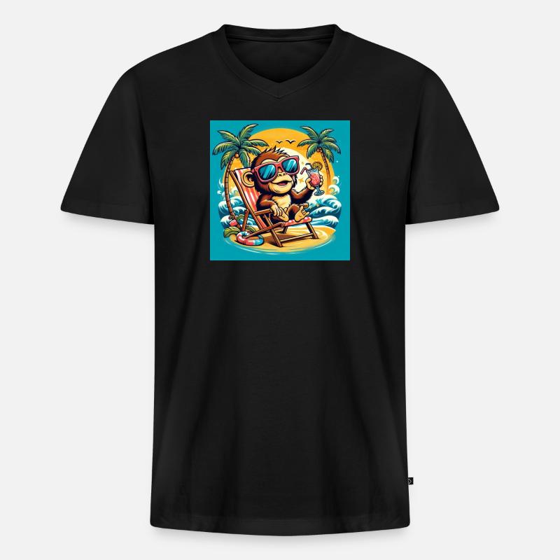 Äffchen am Strand - Männer Premium Bio T-Shirt mit V-Ausschnitt - Schwarz