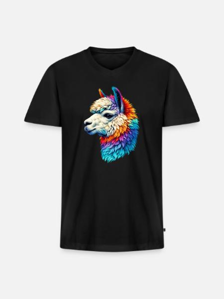 Alpaca - Men's Premium Organic T-shirt with V-neck - black