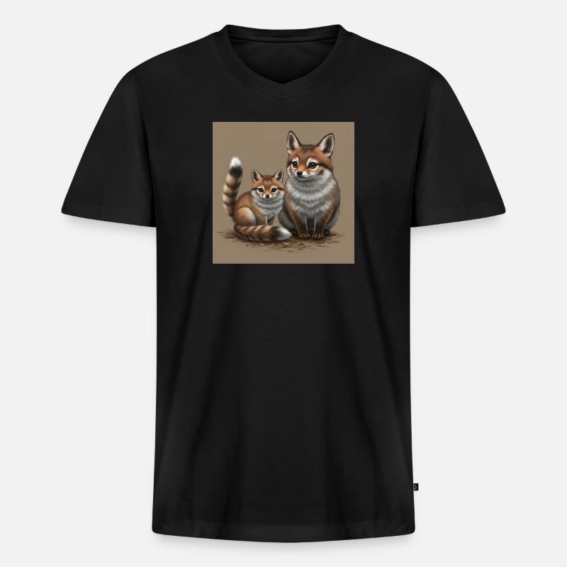 Verspielte Fuchs-Mutter und Kind - Männer Premium Bio T-Shirt mit V-Ausschnitt - Schwarz