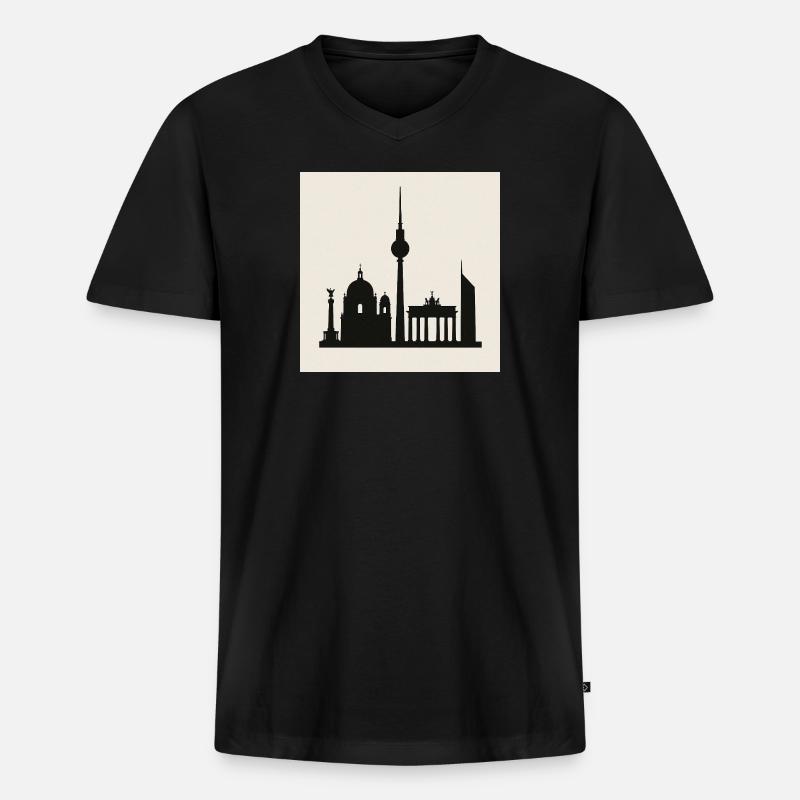 Berliner Skyline Silhouette - Männer Premium Bio T-Shirt mit V-Ausschnitt - Schwarz