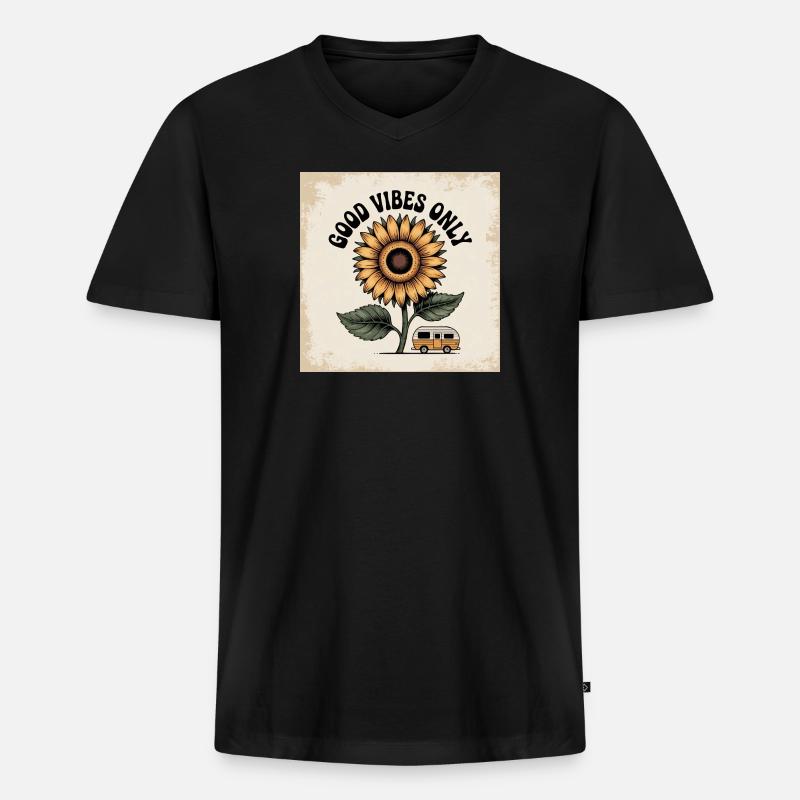 Sonnenblumenblume mit positiver Botschaft - Männer Premium Bio T-Shirt mit V-Ausschnitt - Schwarz