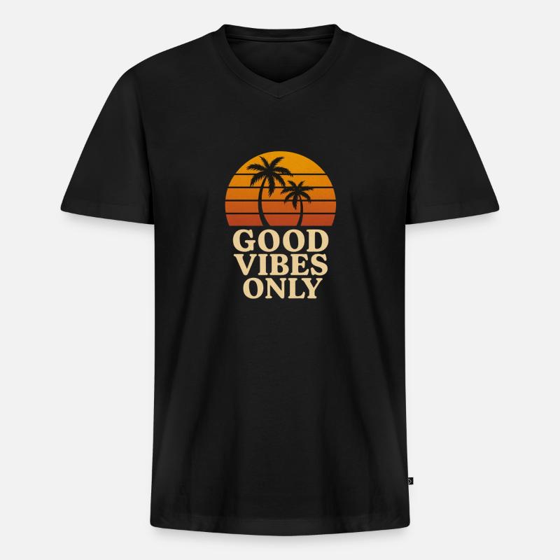 GoodVibesOnly - Männer Premium Bio T-Shirt mit V-Ausschnitt - Schwarz