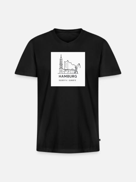 Hamburg Line Art Silhouette Landmark - Men's Premium Organic T-shirt with V-neck - black