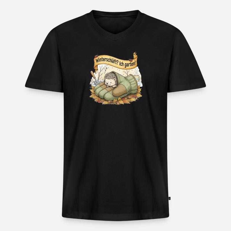 Igel schläft in Gartenhandschuh "Winterschläft? Ic - Männer Premium Bio T-Shirt mit V-Ausschnitt - Schwarz