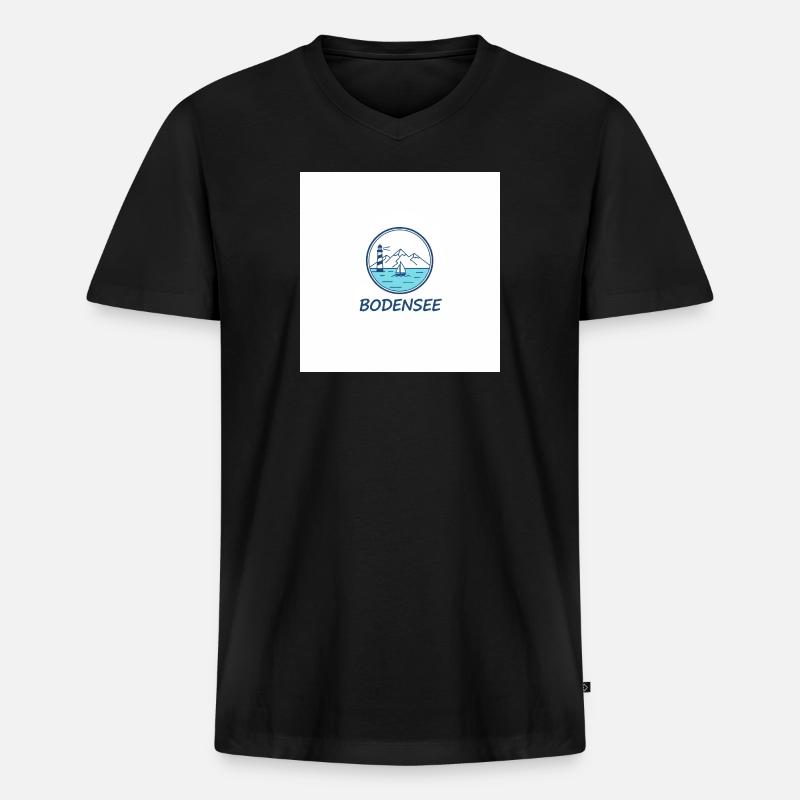 Bodensee Leuchtturm Segelboot - Männer Premium Bio T-Shirt mit V-Ausschnitt - Schwarz