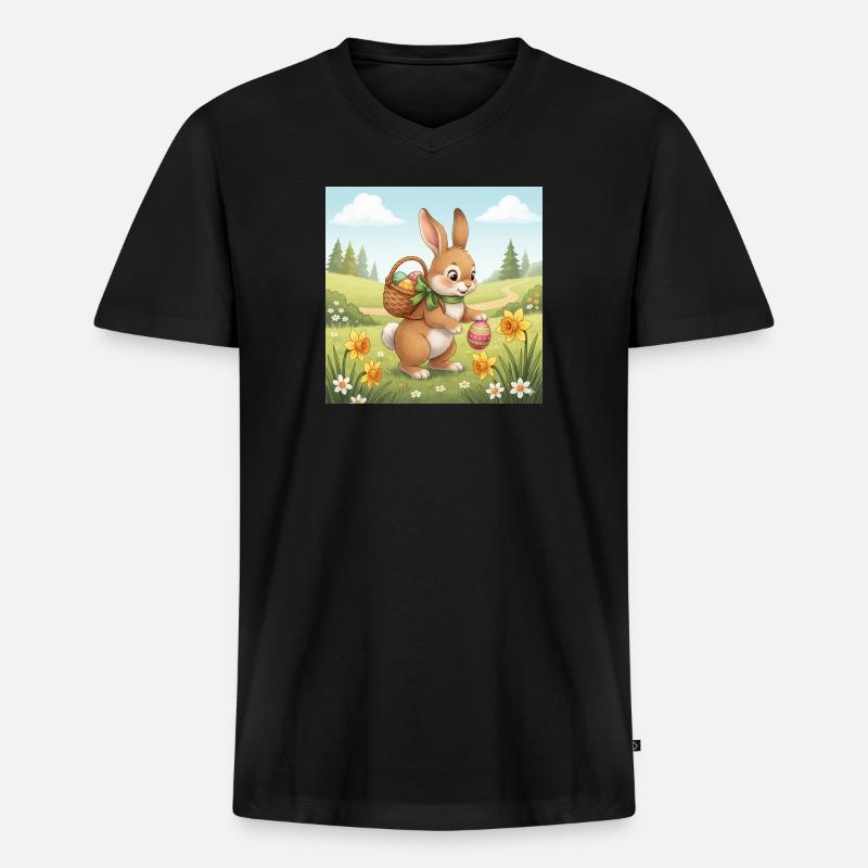 Osterhase mit Korb und Eiern - Männer Premium Bio T-Shirt mit V-Ausschnitt - Schwarz