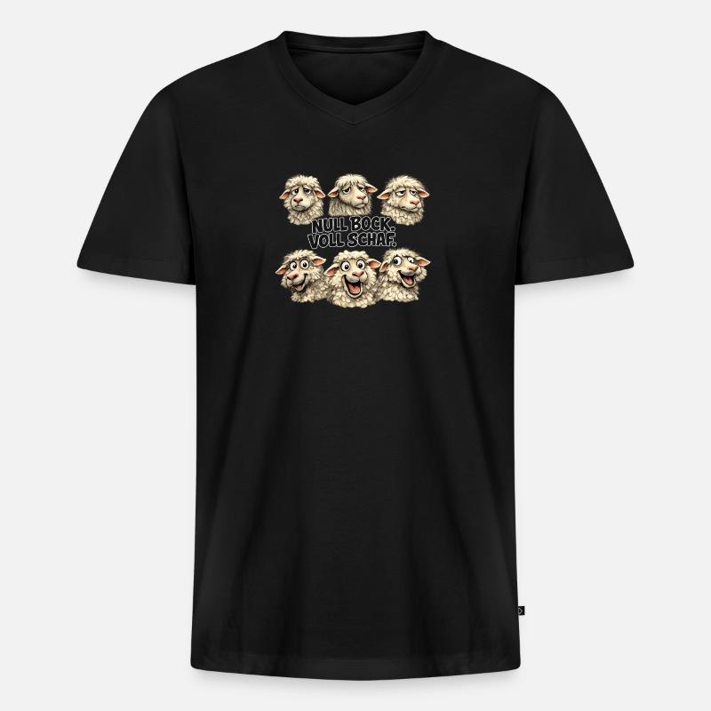 Schaf-Quintett: Null Bock Voll Schaf - Männer Premium Bio T-Shirt mit V-Ausschnitt - Schwarz