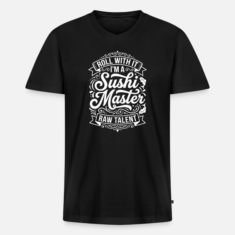 Sushi-Meister Roll mit Talent - Männer Premium Bio T-Shirt mit V-Ausschnitt - Schwarz