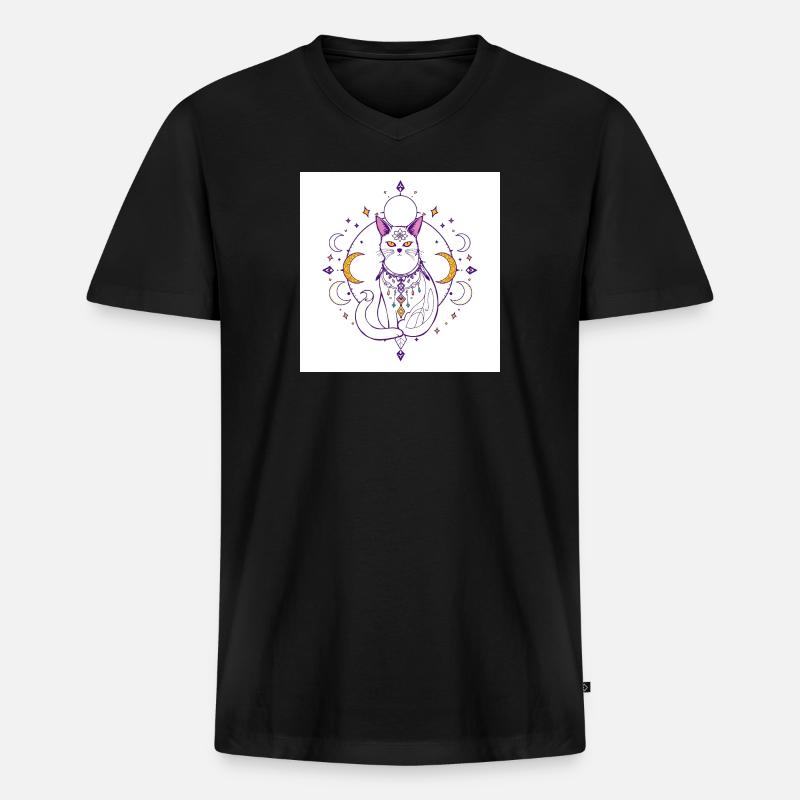 mystisch-Katze-Mond-himmlisch-A - Männer Premium Bio T-Shirt mit V-Ausschnitt - Schwarz