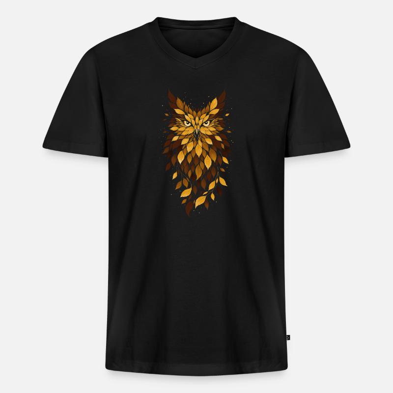Goldene Eulenblatt Muster - Männer Premium Bio T-Shirt mit V-Ausschnitt - Schwarz
