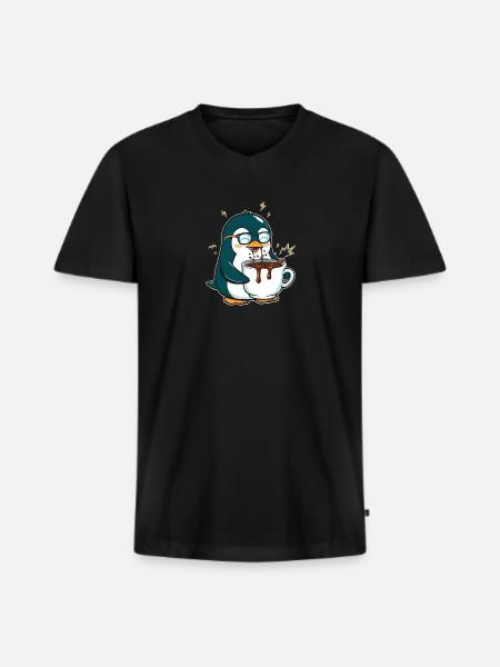 Koffein-Pinguin: Eiskalt & Hochgefahren - Men's Premium Organic T-shirt with V-neck - black