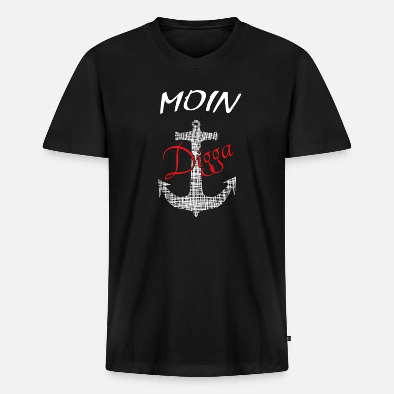 Moin Digga Ankerdesign - Männer Premium Bio T-Shirt mit V-Ausschnitt - Schwarz
