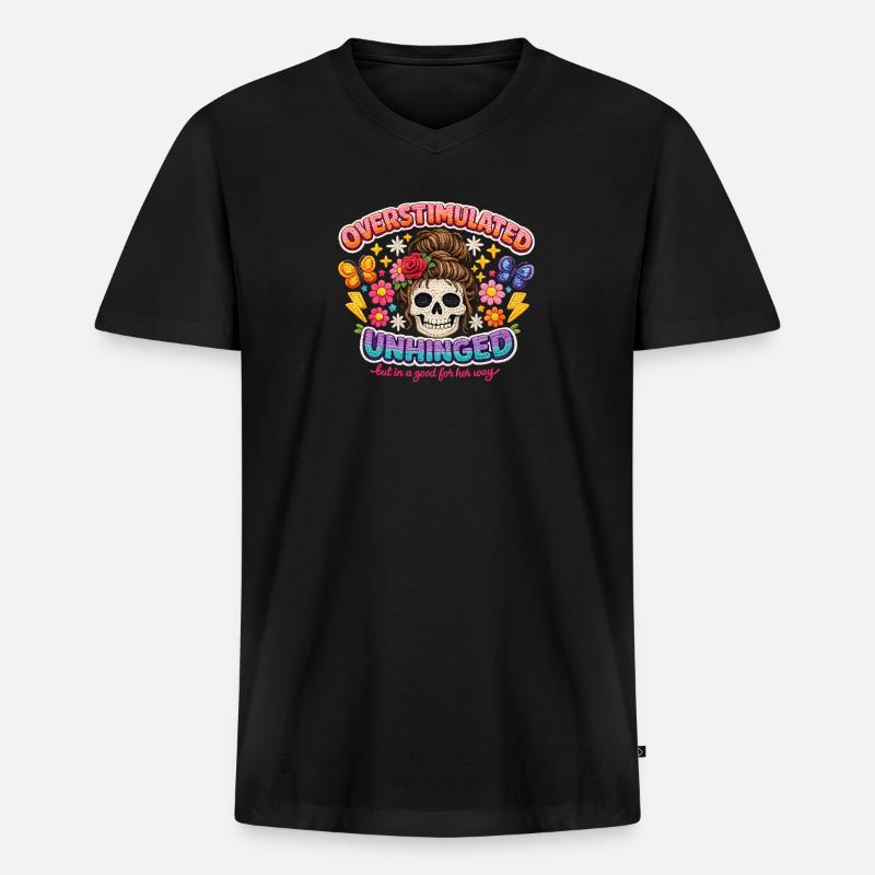 Overstimulated Unhinged Patch Skull - Männer Premium Bio T-Shirt mit V-Ausschnitt - Schwarz