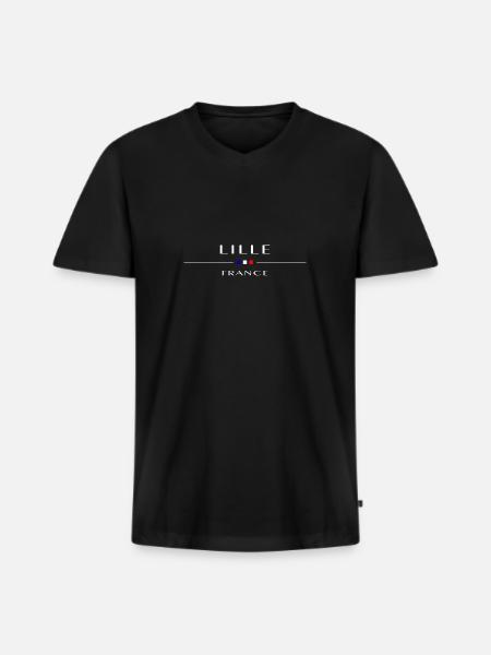Lille, white, with French flag - Men's Premium Organic T-shirt with V-neck - black