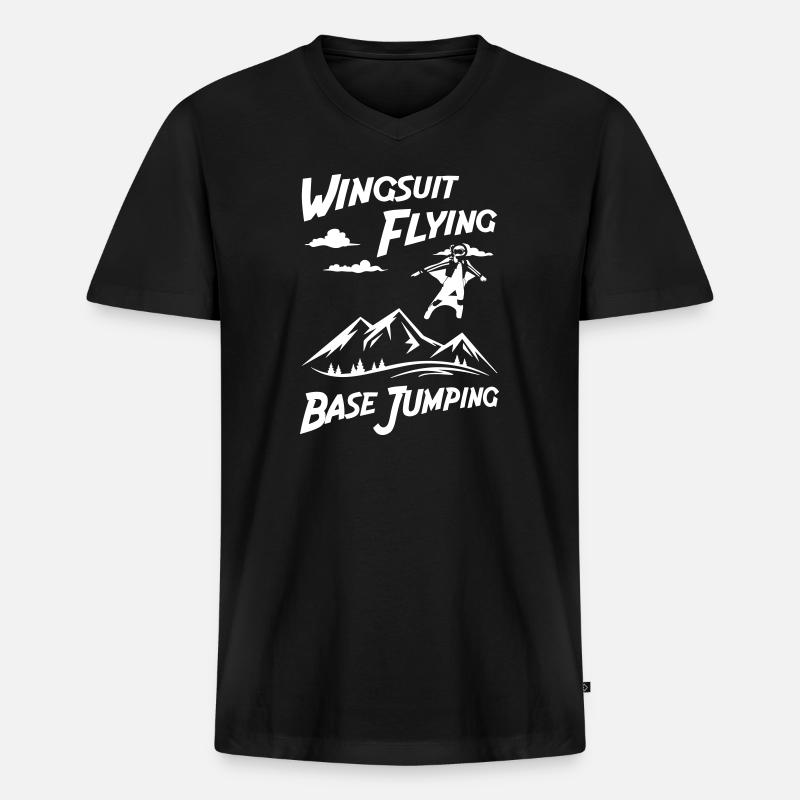 Wingsuit Flying Base Jumping - Männer Premium Bio T-Shirt mit V-Ausschnitt - Schwarz