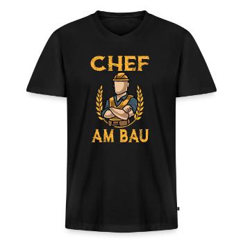 Chef am Bau Baustelle Bauherr Geschenk - Männer Premium Bio T-Shirt mit V-Ausschnitt - Schwarz - Vorne - Nico (187cm)