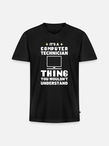 Lustiger Computerfreak Computertechniker - Männer Premium Bio T-Shirt mit V-Ausschnitt - Schwarz