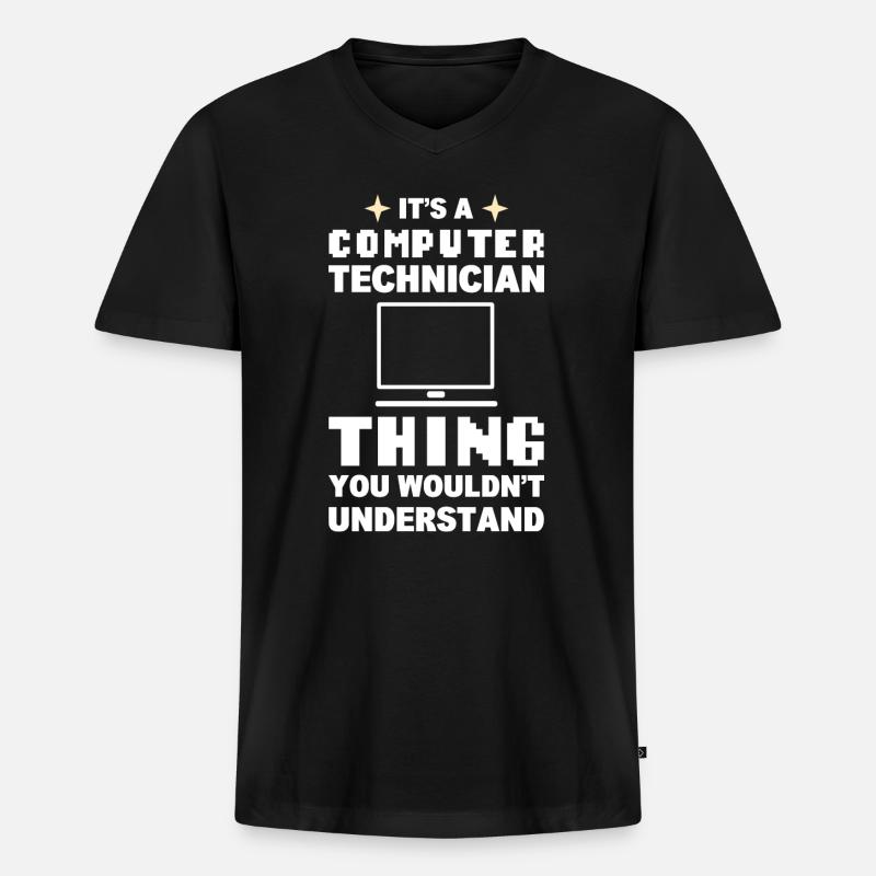 Lustiger Computerfreak Computertechniker - Männer Premium Bio T-Shirt mit V-Ausschnitt - Schwarz