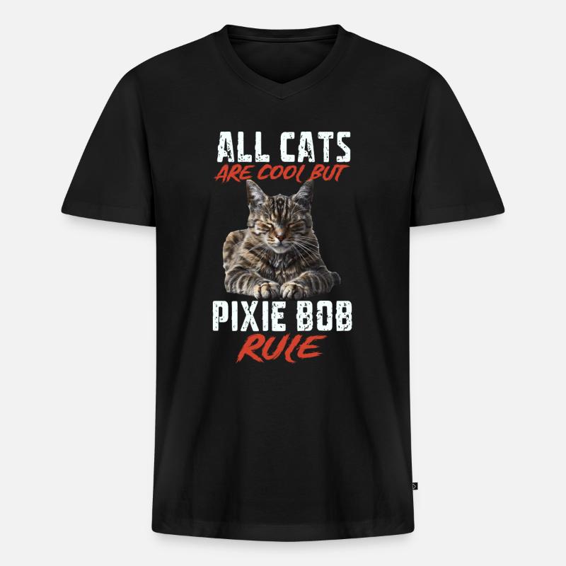 Pixie bob - Ekologisk premium-T-shirt med V-ringning herr - svart