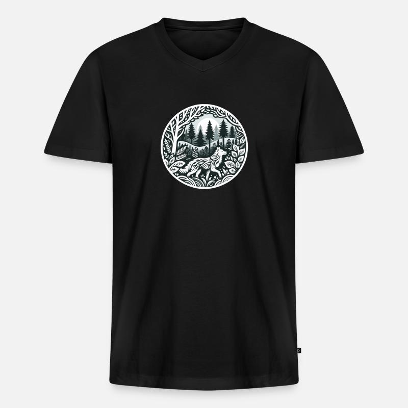 Wolf im Wald - Männer Premium Bio T-Shirt mit V-Ausschnitt - Schwarz