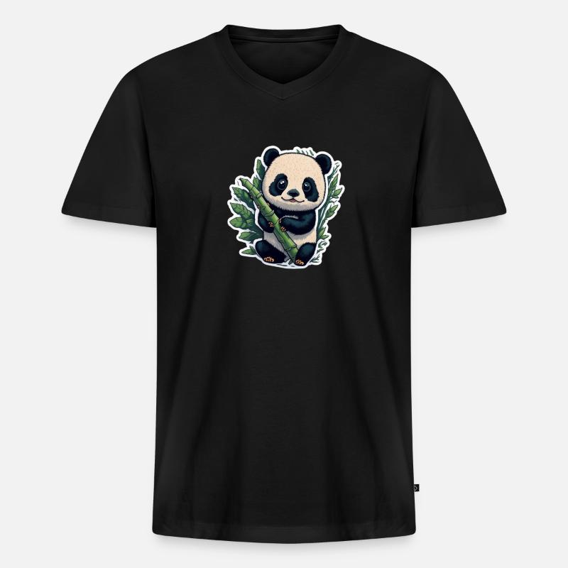 Cute Panda with Bamboo - Männer Premium Bio T-Shirt mit V-Ausschnitt - Schwarz