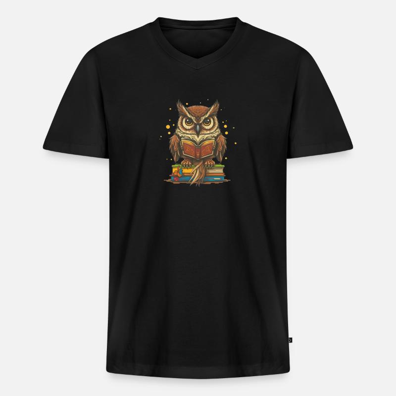 Studie Eule - Männer Premium Bio T-Shirt mit V-Ausschnitt - Schwarz