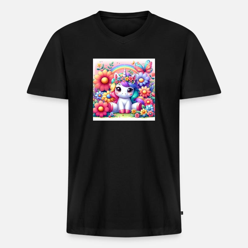 Cartoon Einhorn - Männer Premium Bio T-Shirt mit V-Ausschnitt - Schwarz