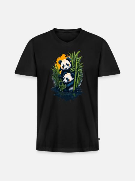 Cute pandas - Men's Premium Organic T-shirt with V-neck - black