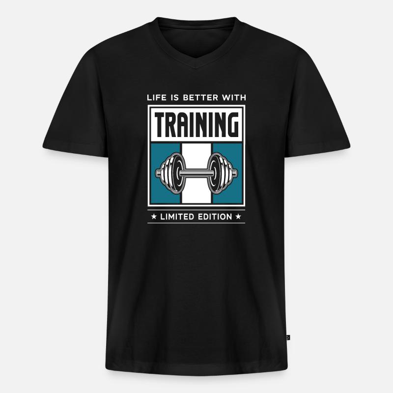 Training - Männer Premium Bio T-Shirt mit V-Ausschnitt - Schwarz