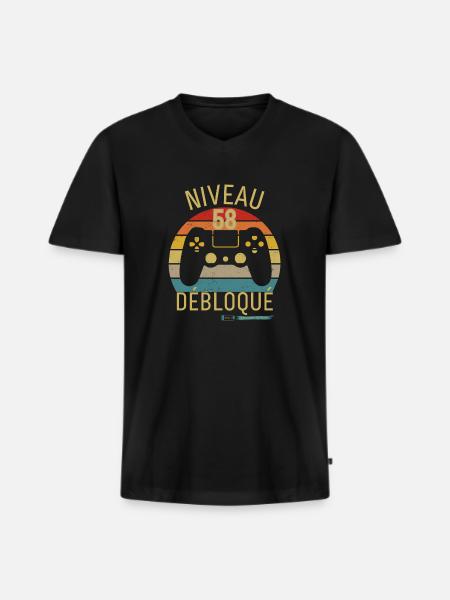 NIVEAU 58 DÉBLOQUÉ - T-shirt encolure en V Premium bio Homme - noir