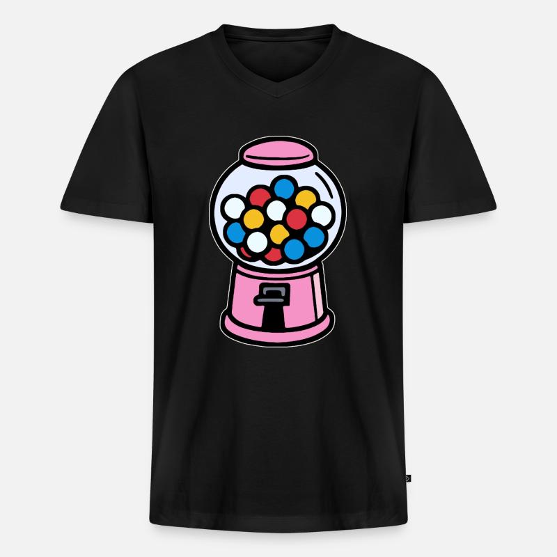 Pinker Retro Kaugummiautomat - Männer Premium Bio T-Shirt mit V-Ausschnitt - Schwarz