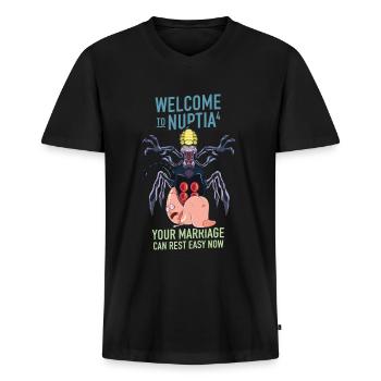 Rick and Morty Willkommen auf Nuptia 4 - Männer Premium Bio T-Shirt mit V-Ausschnitt - Schwarz - Vorne - Nico (187cm)