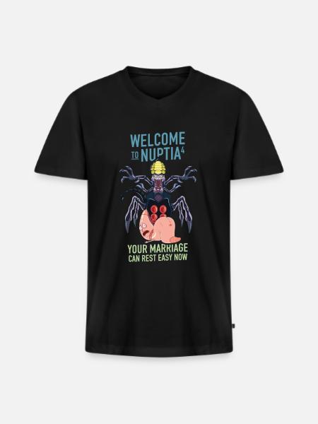 Rick and Morty Welcome To Nuptia - Premium økologisk T-shirt med V-hals til mænd - sort