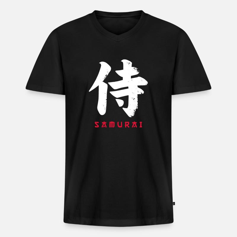 Japan Samurai Zeichen - Männer Premium Bio T-Shirt mit V-Ausschnitt - Schwarz