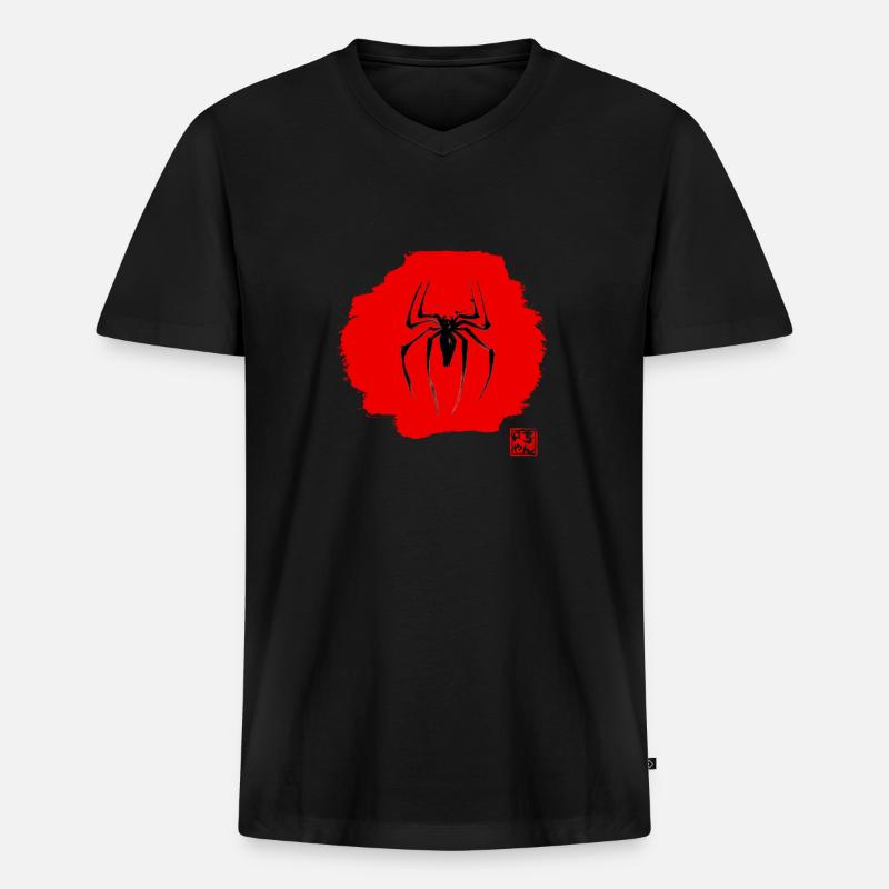 Spinne rot - Männer Premium Bio T-Shirt mit V-Ausschnitt - Schwarz