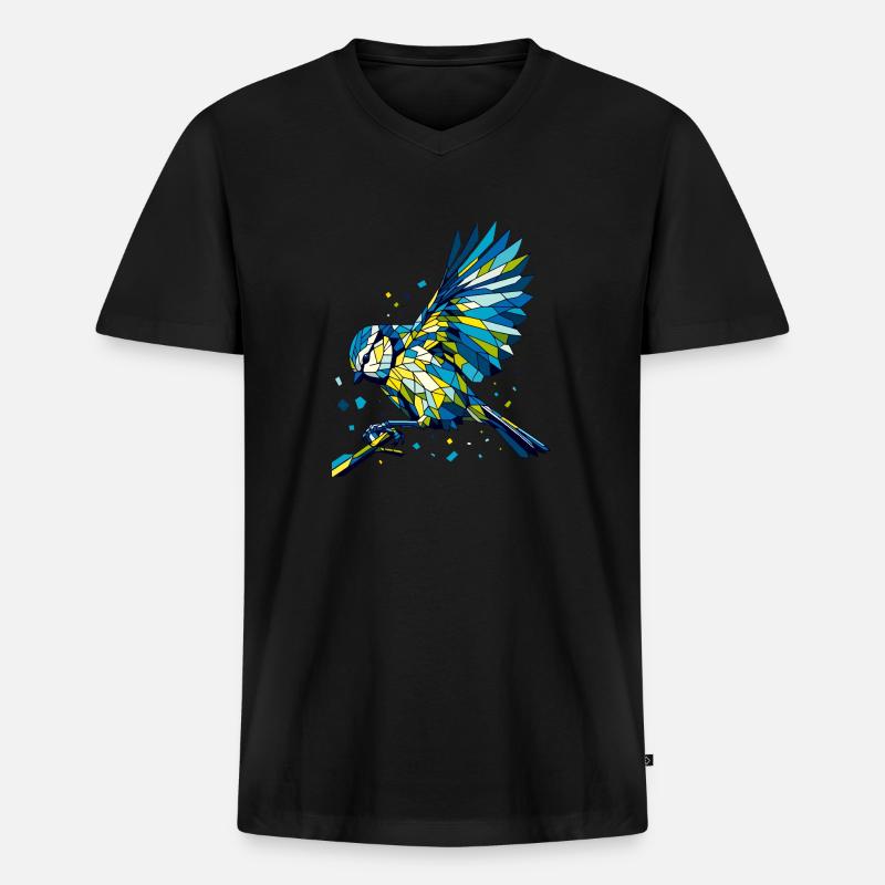 Blaumeise Polygon bunt - Männer Premium Bio T-Shirt mit V-Ausschnitt - Schwarz
