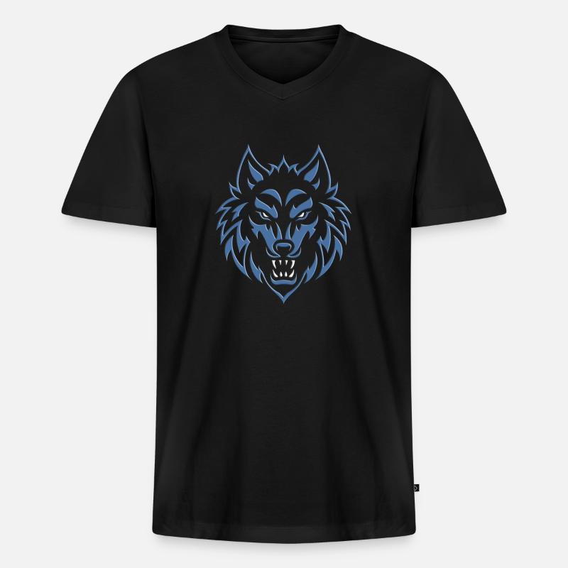Wolf 2024 03 - Männer Premium Bio T-Shirt mit V-Ausschnitt - Schwarz