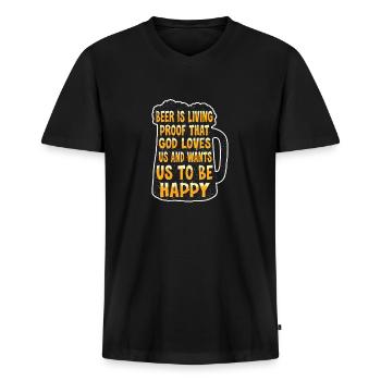 Bier Ist Der Beweis Dass Gott Uns Liebt Und Will, - Männer Premium Bio T-Shirt mit V-Ausschnitt - Schwarz - Vorne - Nico (187cm)