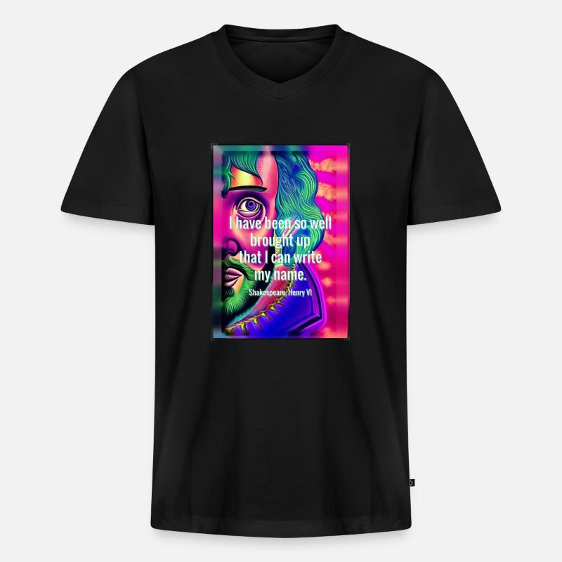 Psychedelischer Shakespeare mit Zitat - Männer Premium Bio T-Shirt mit V-Ausschnitt - Schwarz