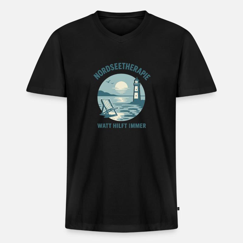 Nordseetherapie - Watt hilft immer - Männer Premium Bio T-Shirt mit V-Ausschnitt - Schwarz