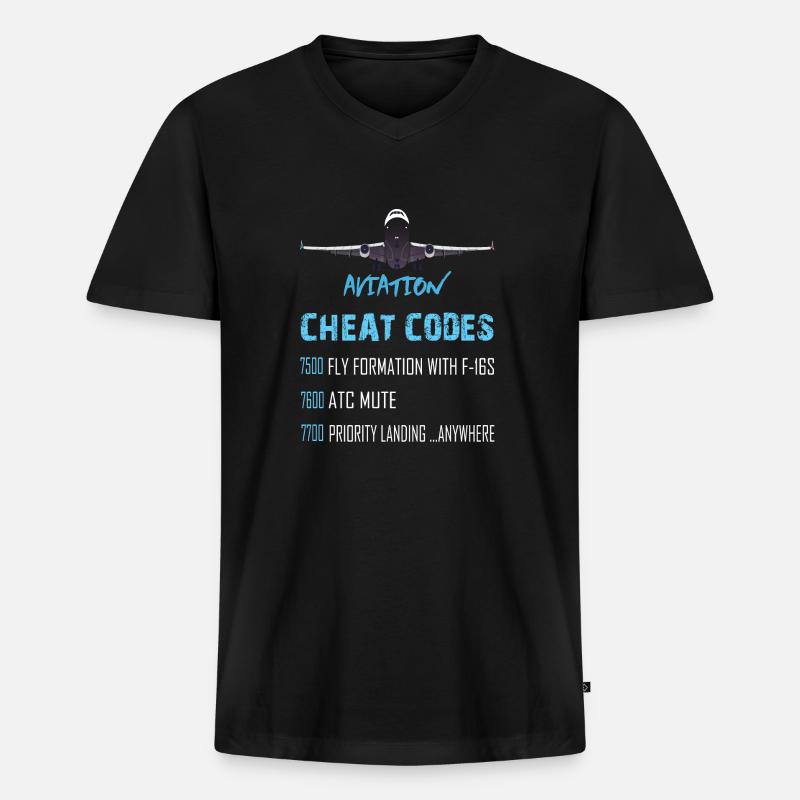 Aviation Cheat Codes - Männer Premium Bio T-Shirt mit V-Ausschnitt - Schwarz