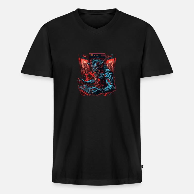arcademon - Männer Premium Bio T-Shirt mit V-Ausschnitt - Schwarz